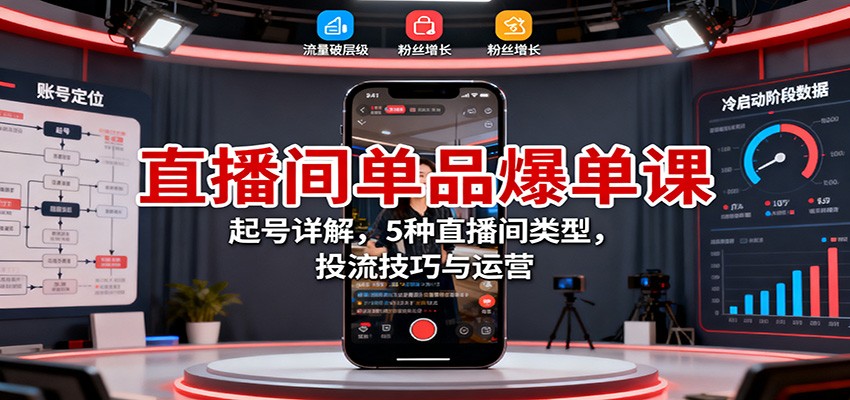 直播间单品爆单课:起号详解,5种直播间类型,投流技巧与运营-老K爱搞钱