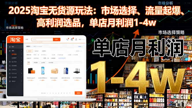 2025淘宝无货源玩法:市场选择、流量起爆、高利润选品,单店月利润1-4w-老K爱搞钱