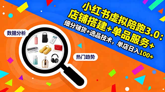 小红书虚拟陪跑3.0:店铺搭建+单品服务+细分铺货+选品技术,单店日入100+-老K爱搞钱