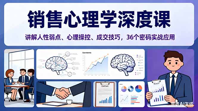 销售心理学深度课，讲解人性弱点、心理操控、成交技巧，36个密码实战应用-老K爱搞钱