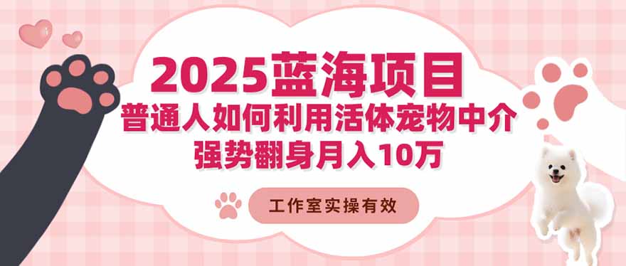 2025蓝海项目：普通人如何利用活体宠物中介，强势翻身月入10万-老K爱搞钱
