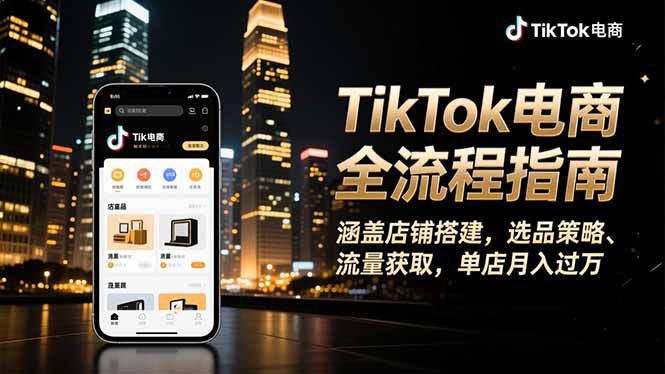 TikTok电商全流程指南，涵盖店铺搭建、选品策略、流量获取，单店月入过万-老K爱搞钱