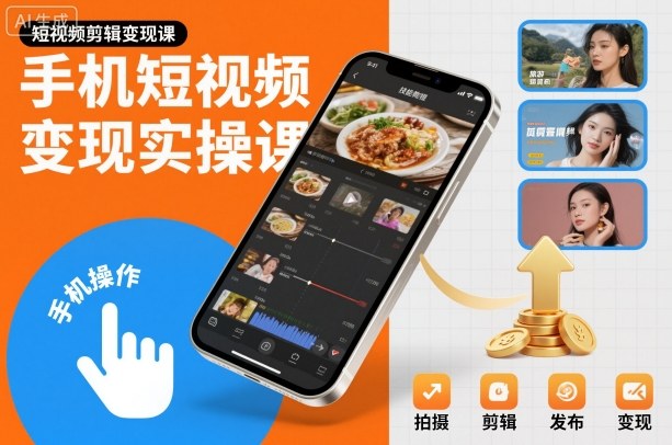 手机短视频变现实操课，短视频剪辑变现课-老K爱搞钱