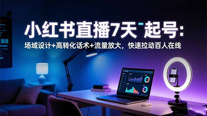 小红书直播7天起号：场域设计+高转化话术+流量放大，快速拉动百人在线-老K爱搞钱