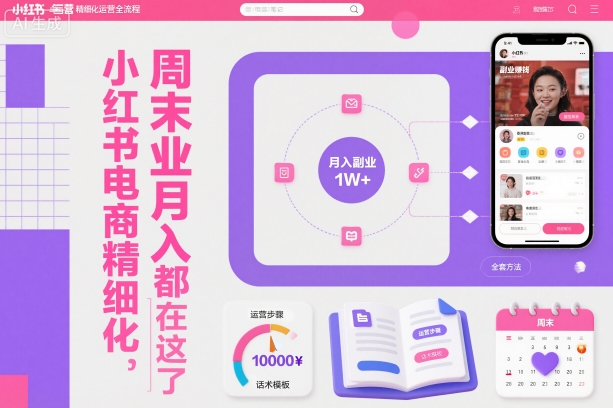 小红书电商精细化运营全流程，周末副业月入1W+，全套方法都在这了-老K爱搞钱