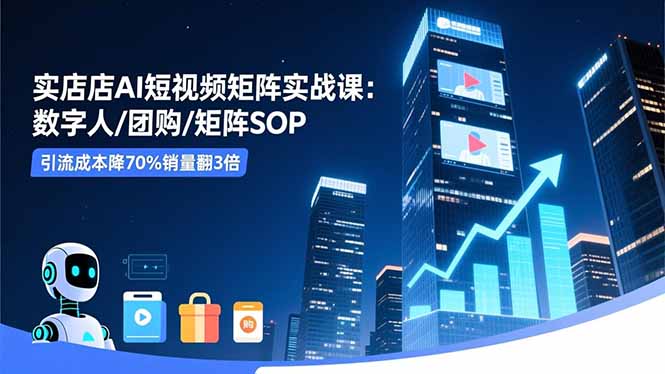 实体店AI短视频矩阵实战课：数字人/团购/矩阵SOP，引流成本降70%销量翻3倍-老K爱搞钱